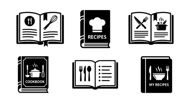 Cookbook Icons Set, Recipe Book Vector Graphics, Culinary Collection for Food Blogs & Menus