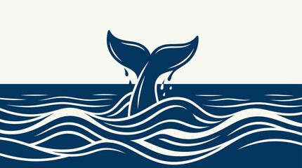 Minimalist whale tail fluke emerging from blue ocean waves. © pumpskin