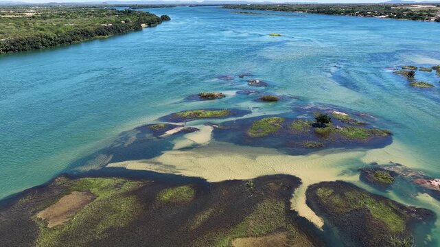 Sao Francisco River In Juazeiro Bahia Brazil. Tropical River With A Scenic Forest Trees Viewed From Above. Tropical Eco Tourism. Amazon Forest. Juazeiro Bahia.