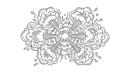Explosion comic book style drawing with smoke and debris. © Ahmad
