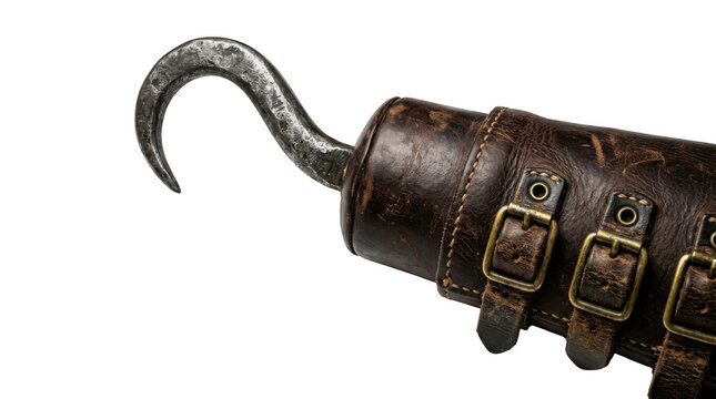 Pirate hook with leather cuff isolated on transparent background
