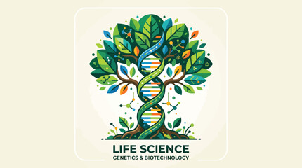 Life science emblem featuring DNA helix as tree trunk. © anida77