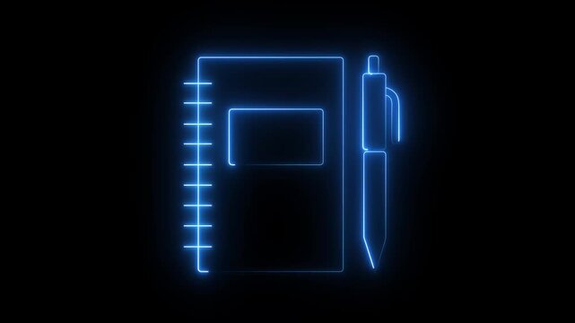 Glowing neon hearts diary and pencil animation love letter concept on black background Keywords.