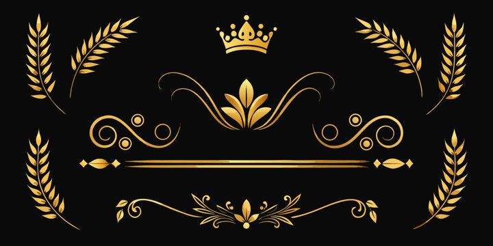 Elegant golden vintage ornamental decorative elements set, vector
