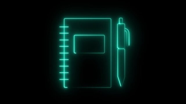 Glowing neon hearts diary and pencil animation love letter concept on black background Keywords.