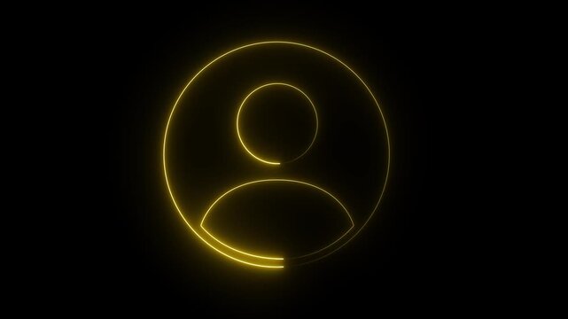 Glowing neon person sign, outline round avatar pictogram. neon icon of user in flat style, person icon, user icon.4k video.