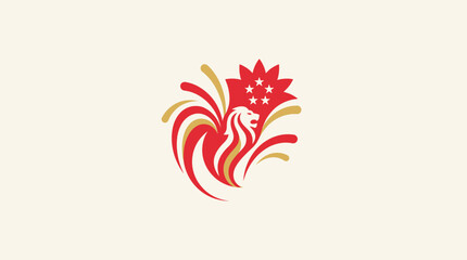 Abstract red rooster emblem with maple leaf stars. © arifahayu97