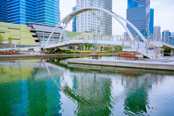 Fototapeta premium Songdo, Incheon, South Korea; 05 04 2025: The beautiful landscape of Songdo International Business District (Songdo IBD) in South Korea.