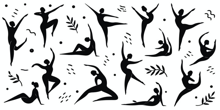 Modern Yoga and Dance Seamless Pattern Vector | Minimal Abstract Female Silhouette Fitness Background