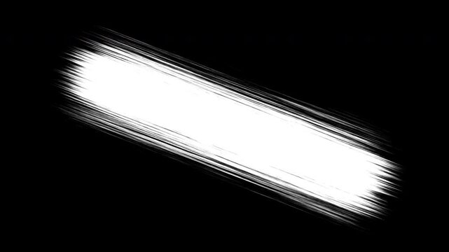 Abstract white grunge brush stroke banner on black background, perfect for transitions or text lower thirds, hand drawn abstract animated transitions with sketch, doodle, brush, 4k animation