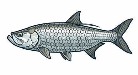 Obraz premium Detailed vector illustration of a silver tarpon fish swimming in profile