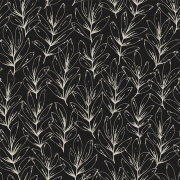 Floral organic shape with seamless background. Simple abstract hand made floral pattern. Modern printing in grey and black. Ideal for textile design, wallpaper, cards, posters and decoration.
