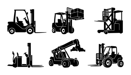 Forklift Icons Set: Industrial Machinery Vector Graphics for Logistics and Warehousing © Meherima