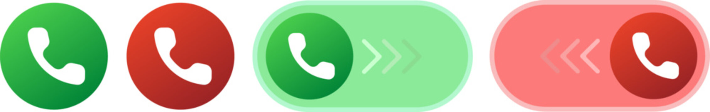 Phone call icons and slider buttons for answering and declining calls, green and red interface elements