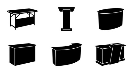 Exhibition Booth Furniture Set, Trade Show Display Counters, Retail Pop-Up Stands, Event Furniture Collection © Meherima