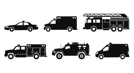 Emergency vehicle silhouettes on a white background © MosaRabeya