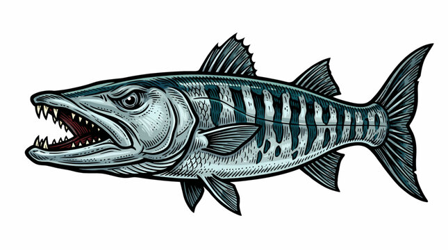 Clean illustration of a barracuda saltwater fish in vector format