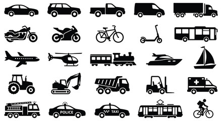 Transportation Silhouette Collection On White Background automobile © MosaRabeya