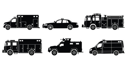 Emergency Vehicle Silhouettes On White Background ambulance © MosaRabeya