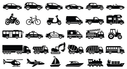 Vehicle Silhouettes Black Transportation Icons On A White Background © MosaRabeya
