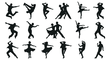 Dancing figures silhouette collection on a white background © MosaRabeya