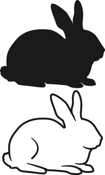 minimalist bunny vector outline and silhouette set