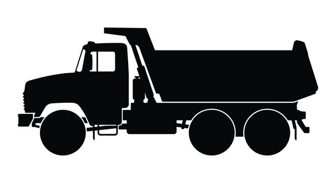 Dump Truck Silhouette Against A White Background