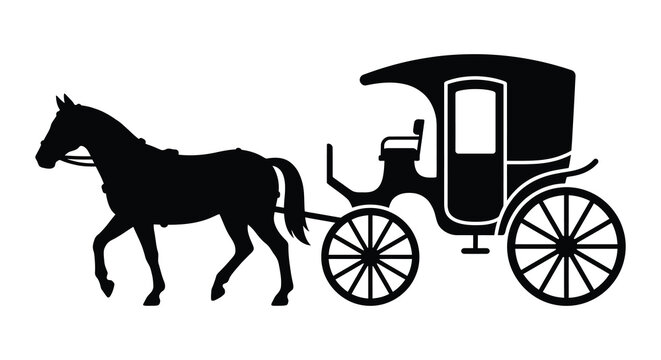Horse drawn carriage silhouette black and white graphic design element