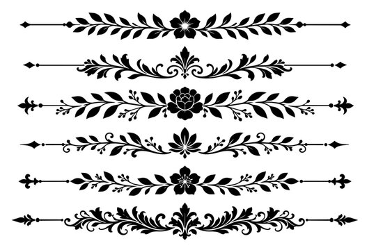 Ornate graphic design floral divider, black tattoo design bands 