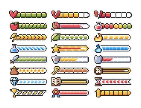 Loading Bar Game HUD Pixel Set
