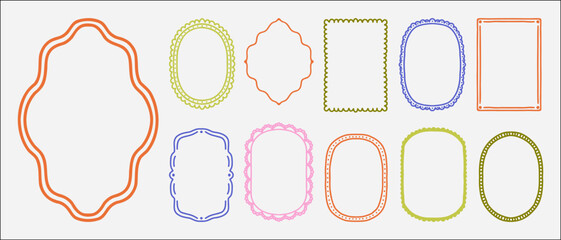 Fototapeta premium Hand drawn lace frames set with oval and square decorative borders. Vintage ornamental templates for invitations, labels, and packaging.