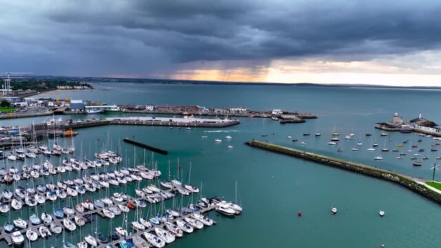 Aerial view of Howth, an Irish village on the Howth Peninsula, east of central Dublin
