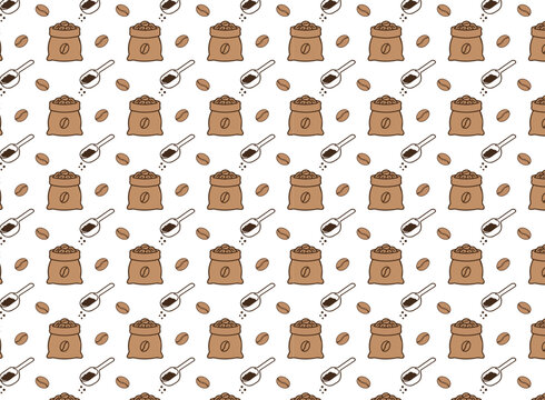 Coffee bag and bean seamless repeat pattern design for a cafe brand 
