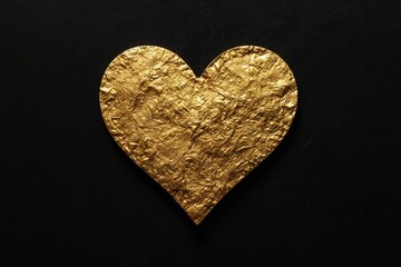 Obraz premium Golden heart shape on textured black background. Symbolizes love, affection, and romance. Great for celebrations, art, design, and luxury themes.