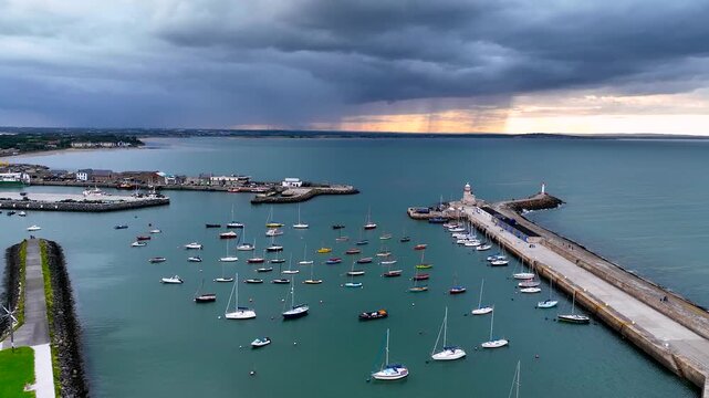 Aerial view of Howth, an Irish village on the Howth Peninsula, east of central Dublin