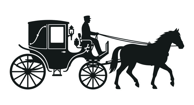 Horse drawn carriage silhouette against a white background