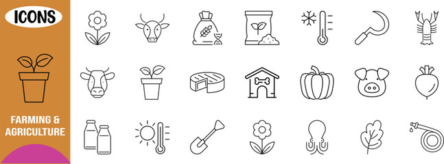 Farming agriculture and food line icons. cow icon set, plant icon set, grain icon set © Birat