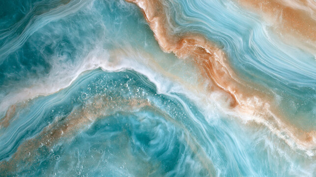 Abstract ocean-like resin texture with foamy white edges