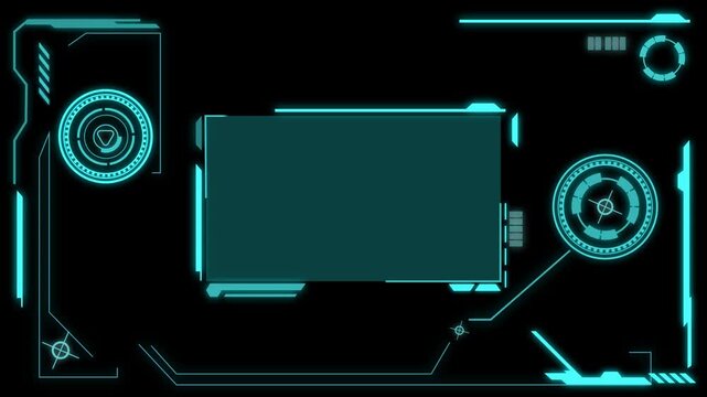 Looping futuristic HUD dashboard interface with a central video or text placeholder. animated side panels, reactor elements, and sci-fi technology frame for presentations, AI, and digital displays.