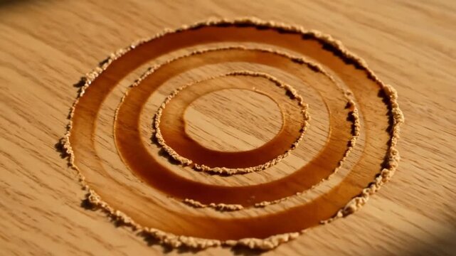 Close-up of a concentric circle pattern carved into a wooden surface revealing artistic craftsmanship.