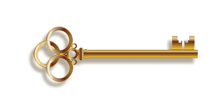 Key 3d realistic golden old vintage. Old luxury escape room keys. Vector