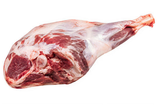 fresh meat for roasting or grilling: a raw leg of lamb or mutton on bone, ready for food preparation