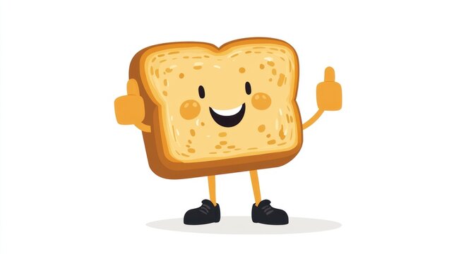 Cartoon slice of bread giving a thumbs up.  Food illustration for children's menu
