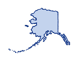 Fototapeta premium Doodle-style illustration of the Alaska state map, featuring the recognizable shape of Alaska in a simple, hand-drawn design.