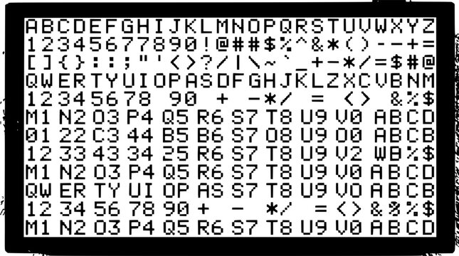 Keyboard with Alphanumeric Characters and Symbols Displayed in a Grid Layout Featuring Typing, Computer, Input with Device