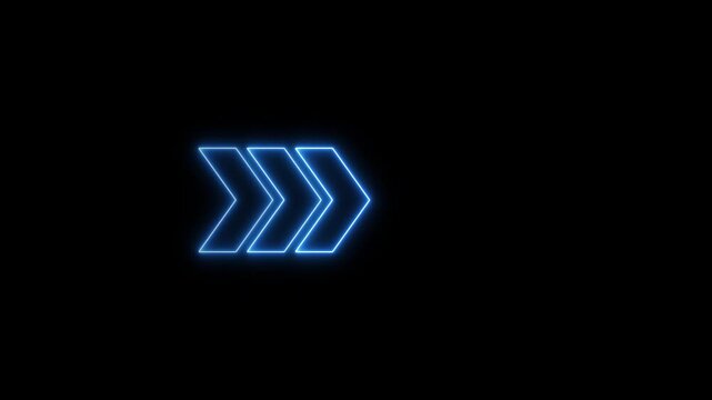 Abstract neon flashing light back arrow loading animation. Left arrow for road direction.arrow icon concept animation right to right direction looping arrow loading symbol on black background