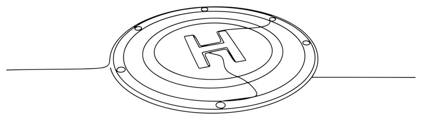 Helicopter landing pad helipad symbol in minimalist continuous one line art style © AnimalZOO
