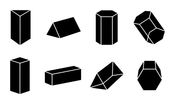 Geometric Prism Shapes, 3D Forms, Mathematical Solids, Abstract Geometry, Vector Icons