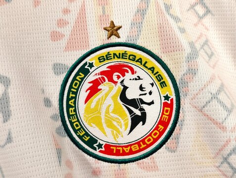 Photo of the embroidered emblem of the Senegal national football team&rsquo;s 2026 home kit. The Senegal national football team is nicknamed Les Lions de la Teranga.