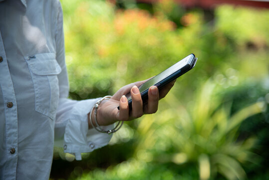 Banner woman hands using smartphone digital technology tablet. Hands women holding smart tablet touch screen shopping online call text message. Business woman using smartphone shopping online payment